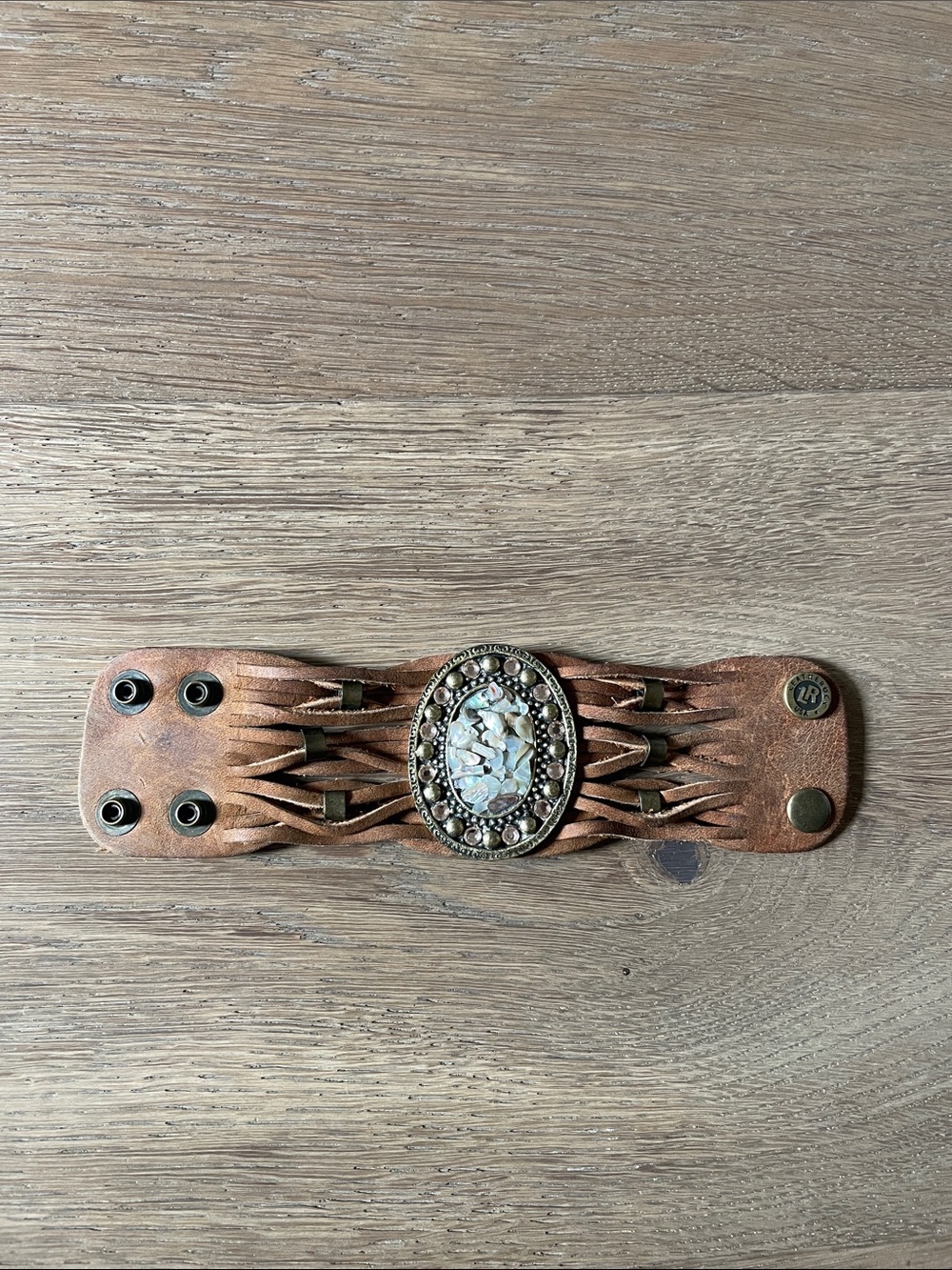 Leather Rock Bracelet Australian Crystals Iridesant Chips Leather Cuff Western